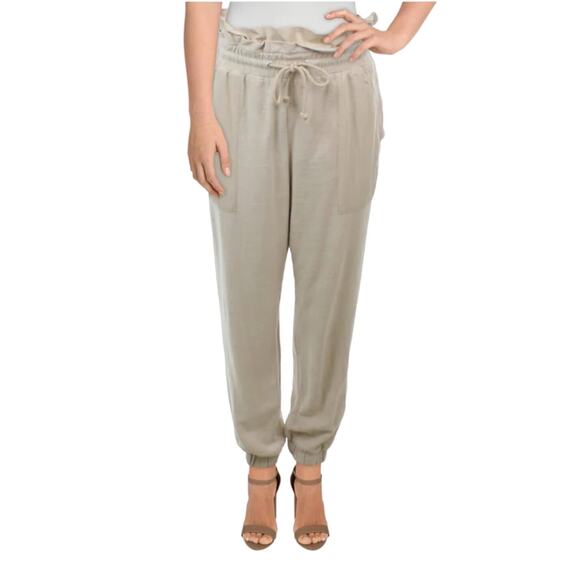 NWT BLANKNYC Ruffled Smocked Paperbag Elastic Waist Pull On Linen Jogger Pant L - Picture 1 of 12